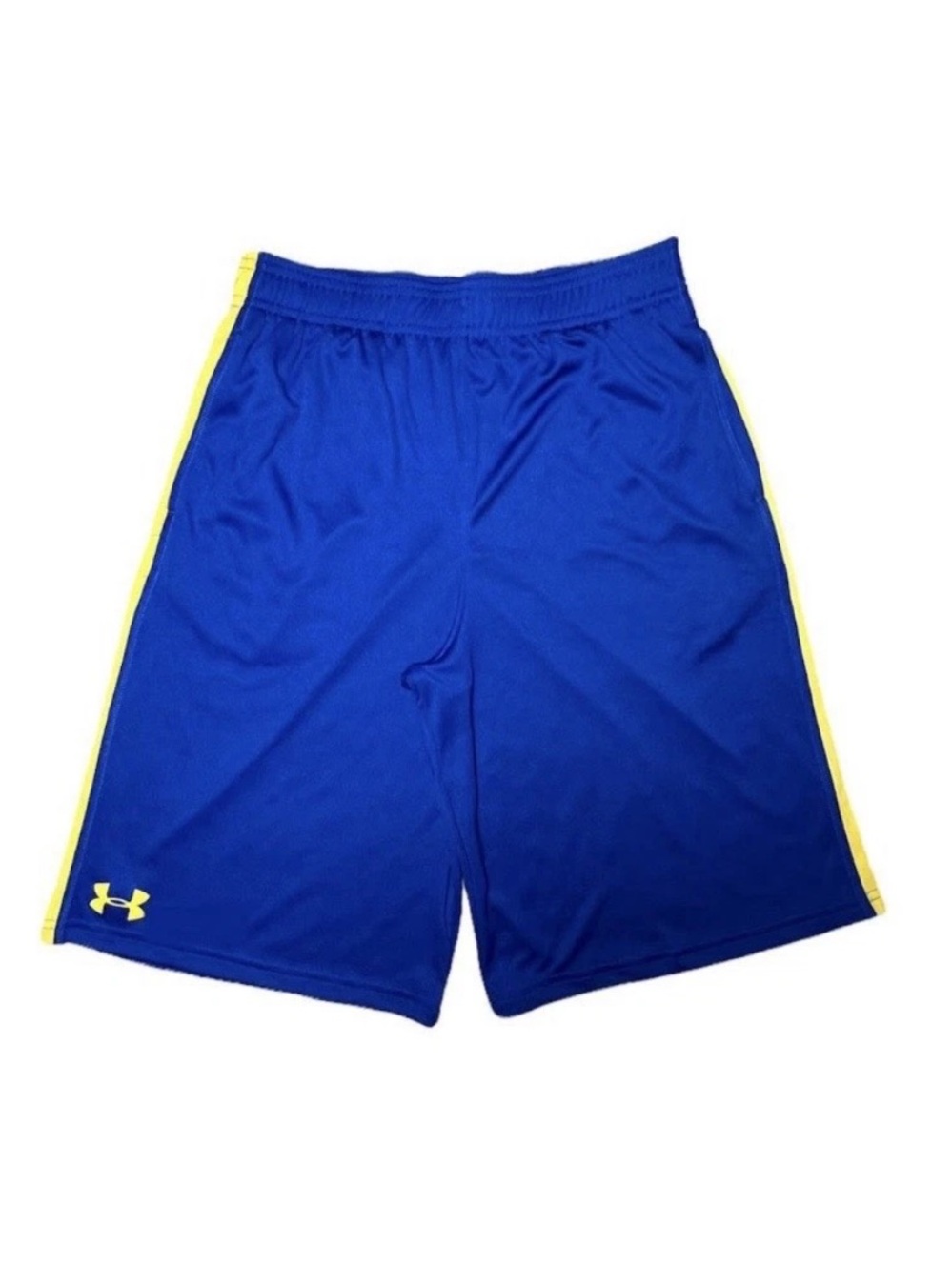 Under Armour Men's Blue Athletic Shorts with Yellow Accents